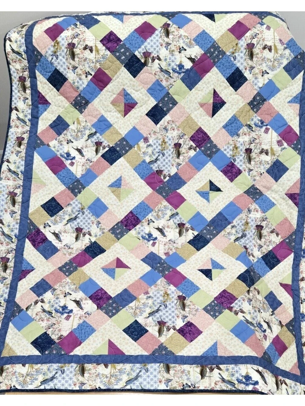 QUILT - HANDMADE - CROSSROAD PATTERN - BIRDS